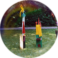 Icon: Bunte, selbst gestaltete Gartenfiguren als Symbol für das Team der Ergotherapie