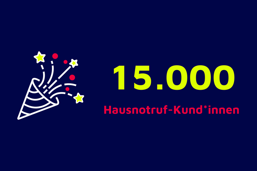 Symbolbild mit Anzahl der Hausnotruf-Kunden (15.000) und Konfettiregen