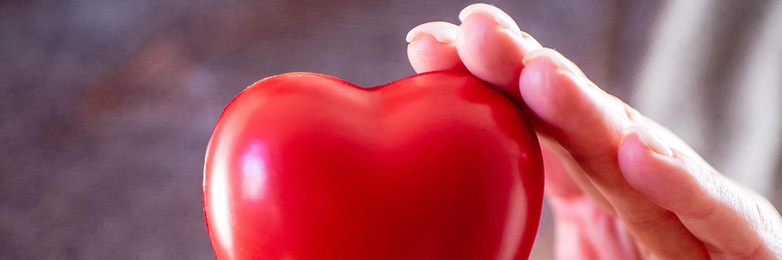 Eine Hand hält ein rotes Herz